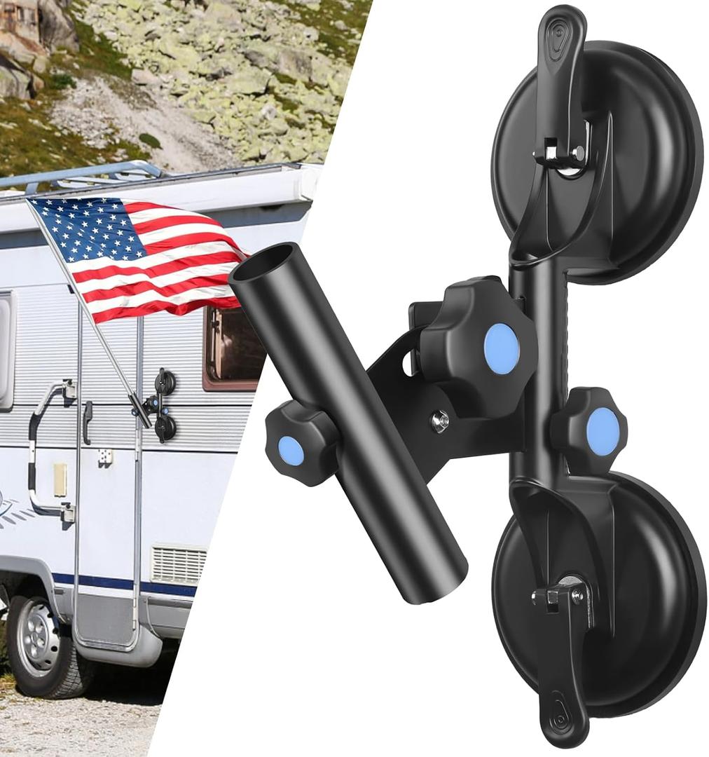 Suction Cup Flag Pole Holder for Rv, Rv Flagpole Mount Kit with Angle Adjustable, Quick Flag Pole Mount for Holds Flags,Heavy Duty Flagpole Holder for Camper, Truck, Trailer, Yacht,Boat,Vehicle