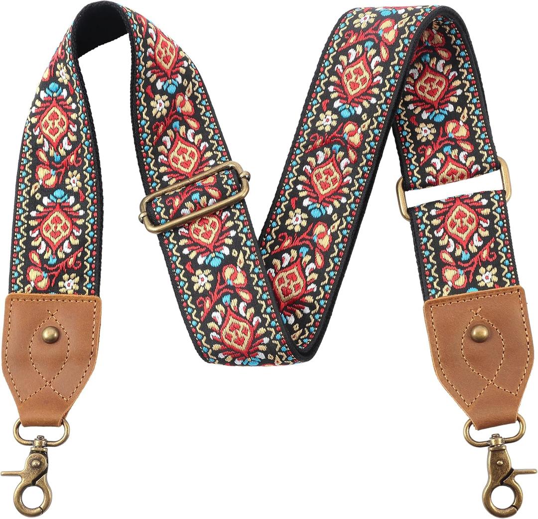 Nefelibata Purse Strap, 2" Cowhide Head Wide Shoulder Strap Adjustable Replacement,Retro Jacquard Embroidery Multi-pattern Crossbody Bag Straps for Handbag,Crossbody Bags,Shoulder Bags(Safflower)