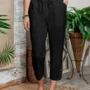 Acelitt Women Casual Lightweight Drawstring Elastic Waist Pants with Pockets, (Black, L)