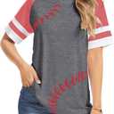 Womens Baseball Mom Tee Summer Short Sleeve Crewneck Baseball Print Patchwork Raglan Tops (L)