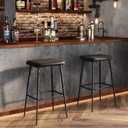 Bar Stools Set of 2,Counter Height Bar Stools, Industrial Modern Barstools with PU Leather Cushion, Metal Frame Bar Chairs with Footrest for Kitchen, Dining Room, Bar, Cafe (Black) KBS516B