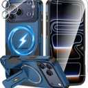 3 in 1 for iPhone 17 Pro Case [Compatible with MagSafe] [Invisible Kickstand] [HD Screen Protector] [Camera Lens Protector], Protective Magnetic Phone Cover for iPhone 17 Pro (Blue)