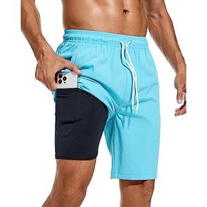 difficort Mens Swim Trunks Quick Dry Bathing Suit 9 inch Inseam Board Shorts with Compression Liner and Zipper Pocket