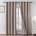 100% Blackout Curtains 108 Inch Long 2 Panels Set, Faux Linen Black Out Curtains for Bedroom Living Room, Thermal Insulated Room Darkening Drapes Grommet (W52 x L108, Beige)