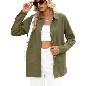 CiCiBird Women's Oversized Utility Shacket Jacket Button Down Long Sleeve Shirt Coat with Pockets 2025 Fall Fashion Size M