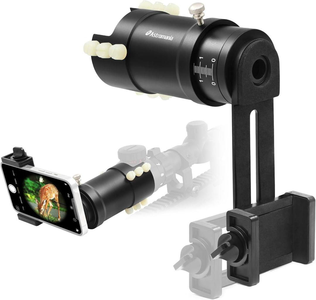 Astromania Rifle Scope Mount Camera Adapter - Phone Scope Adapter for Hunting Teaching & Bird Watching- Premium Aluminum, Featuring a 360-degree Angle Adjustment Smartphone Holder with Extension Tube
