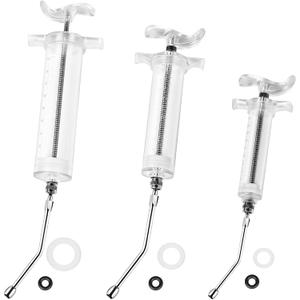 3 PCS Reusable Drench Syringe, Reusable Drench Gun Syringe for Bird, Cats, Dogs, Goats, Pigs, Syringe with 3 Drench Nozzle Adjustable Dosage (20ml 50ml 100ml)