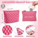 Gilprop 6 Pcs Knitted Checkered Makeup Bag Checkered Pouch Cosmetic Bags Bulk with Zipper Preppy Toiletry Pouch Cosmetic Brush Bag for Purse Diaper Wipe Travel Essential Wedding Party Favors (Hotpink)