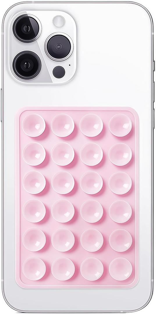 Anteel Silicone Suction Phone Case Mount, Non Slip Sticky Phone Grip for Cellphone, Silicon Adhesive Suction Cup Phone Mount, Strong Grip Holder for Selfies and Videos (Light Pink)