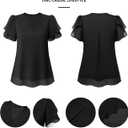 Lotusmile Womens Dressy Chiffon Blouses Summer Puff Petal Short Sleeve Shirts V Neck Casual Work Tops (Black, XL)