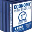 Samsill 1 Inch 3 Ring Binders, Made in USA, Economy Round Ring, Clear View Cover, 200 Sheet Capacity - for School, Home, Office - Blue, 4 Pack