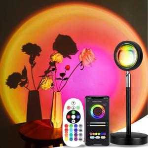 Sunset Lamp Projection, Sunset Night Light Rainbow Projector 180 16 Color Changing 4 Modes, Vlog, Photography, Decorative, Party Decor, Gift for Women (16 Color) Red