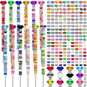 Tigeen 236 Pcs Garden Stake DIY Fairy Wand Plant Stake with 12 Colorful Crystal Stopper Top 12 Threaded Rod with 200 Large Hole Bead for Spring Summer Holiday Outdoor Decorations(Classic)