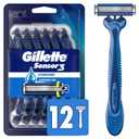 Gillette Sensor3 Comfort Men's Disposable Razors, 12 Razors (Blue)