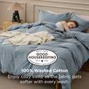 Bedsure 100% Washed Cotton Duvet Cover Queen Size - Dusty Blue Minimalist Cotton Bedding Linen Like for All Seasons - GentleSoft Plain Simple Duvet Cover, 3 Pieces (Dusty Blue, Queen, 90"x90")