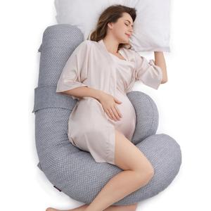Momcozy Pregnancy Pillow,Original F Shaped Maternity Pillow for Pregnant Women with Adjustable Wedge Pillow, Full Body Support Pregnancy Pillows for Side Sleeping with Velvet Cover, Light Grey (Dark Gray)