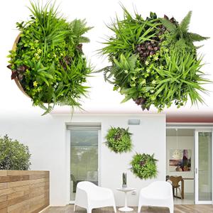 Round Boho Ivy Wall Decor: 2 Pcs 20 Inch UV-Anti Hanging Framed Faux Greenery Leaf Vines Art for Indoor & Outdoor Farmhouse Home Plant Decor - Living Room, Bathroom, Office,Patio