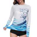 TOIUUI Women Rash Guard Long Sleeve UPF 50+ UV Protection Quick Dry Water and Cooling Sun Swim Shirts QYY24025 Ocean Wave XXL