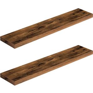 HOOBRO Floating Shelves for Wall, Wall Mounted Shelf Set of 2, 39.4" Hanging Shelf with Invisible Brackets, for Wall in Bathroom, Bedroom, Toilet, Kitchen, Living Room, Rustic Brown BF100BJP201G2