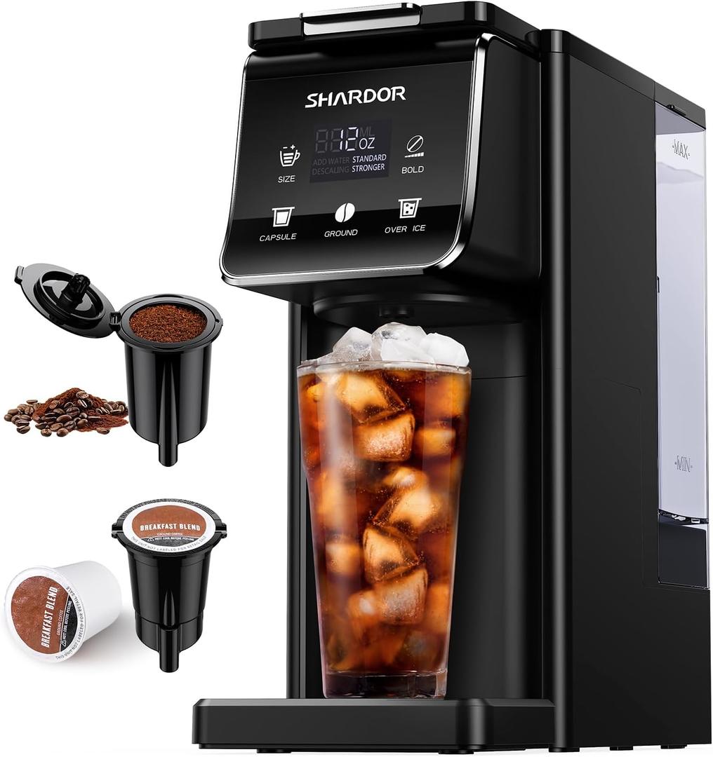 SHARDOR Coffee Maker Hot & Iced With Bold Setting,Single Serve Coffee Maker For K Cup And Grounds52 Oz Removable Water Tank,6-14 Oz Brew Sizes,One Cup Kcup Coffee Machine With Reusable Filter, Black