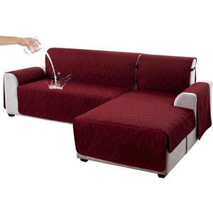 Genina Sectional Couch Covers for Dogs L Shaped Sofa Covers Chaise Lounge Cover Reversible Sofa Cover Sectional Furniture Protector for Pets, Kids (Wine Red, Small)