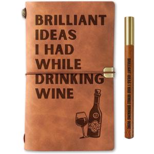 InnoBeta Wine gifts Leather Journal Notebook with Pen, for Wine Lovers, Men, Women on Birthday, Refillable Sketchbook, Travel Diary, Lined Planner, 7x5 Inches, Brown