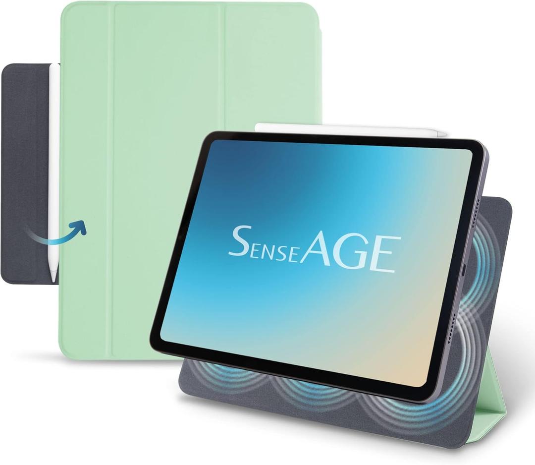 SenseAGE Magnetic Folio Stand for iPad Pro 11"/iPad Air 4th & 5th 10.9", TriFold Tablet Stand, Detachable, Compatible with Pencil 2, Ultra Slim Hard Cover with Strong Magnetic Attachment, Green 