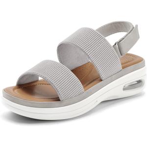 mysoft Women's Walking Sandals Comfortable Air Cushion Platform Elastic Ankle Strap Open Toe Ourdoor Summer Shoes (Size 6 Wide, Light Grey)