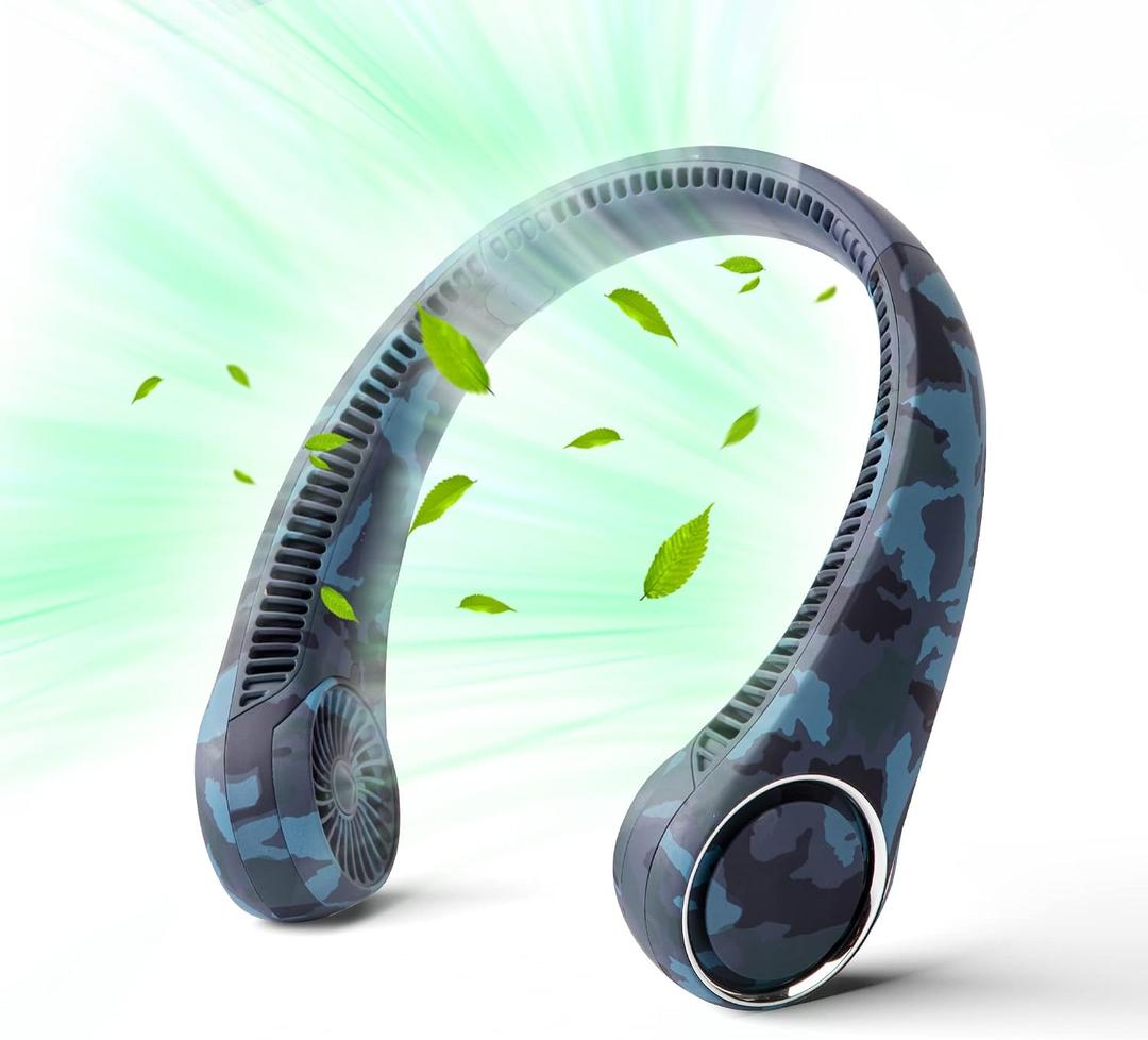 Portable Neck Fan, Hands Free Bladeless Fan, 360 Cooling Personal Fan,Wearable Quiet Fan for Outdoor Indoor, Birthday Gifts for Men Women Mom Dad, 4000mAh Battery USB Rechargeable(Blue Camouflage)