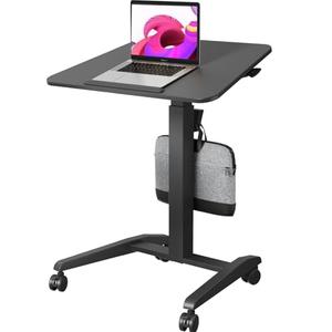 JYLH JOYSEEKER Mobile Standing Desk with 90° Tiltable Desktop, Portable Rolling Sit Stand Table, Foldable Podium on Wheels, Height Adjustable Laptop Workstation for Home Office, Black