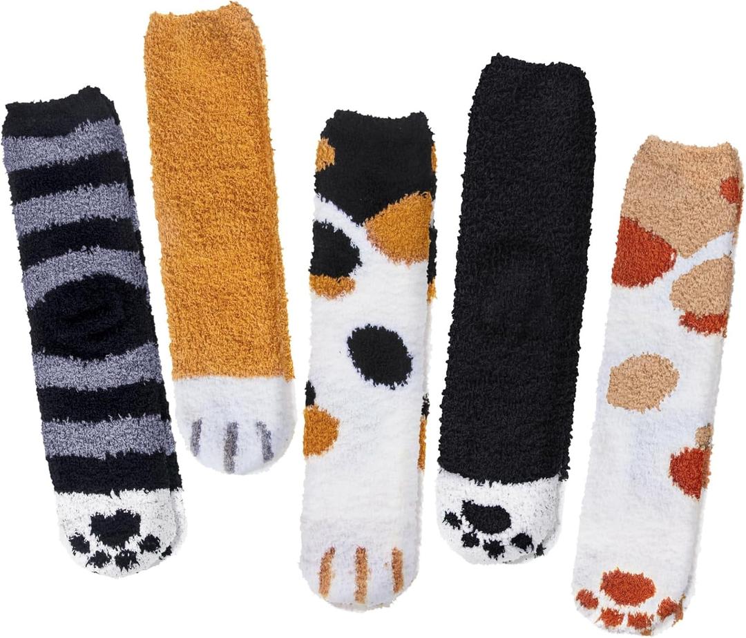 Loritta 5 Pairs Womens Fuzzy Socks Cozy Soft Fluffy Cute Cat Animal Winter Warm Slipper Socks Christmas Stocking Stuffers