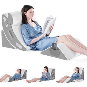 Yojoker 4PCS Orthopedic Bed Wedge Pillow Set for Sleeping, Post Surgery Foam Pillow for Body, Back and Leg Pain Relief, Triangle Adjustable Support Pillow - Acid Reflux, Anti Snoring & GERD Sleeping (White)