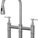 Kitchen Faucets with Sprayer, 3 Holes High Arc Double Handle Classic Stainless Steel Sink Faucet with Pull Down Sprayer Suitable for Farmhouse Camper Laundry Rv Bar, Brushed Nickel