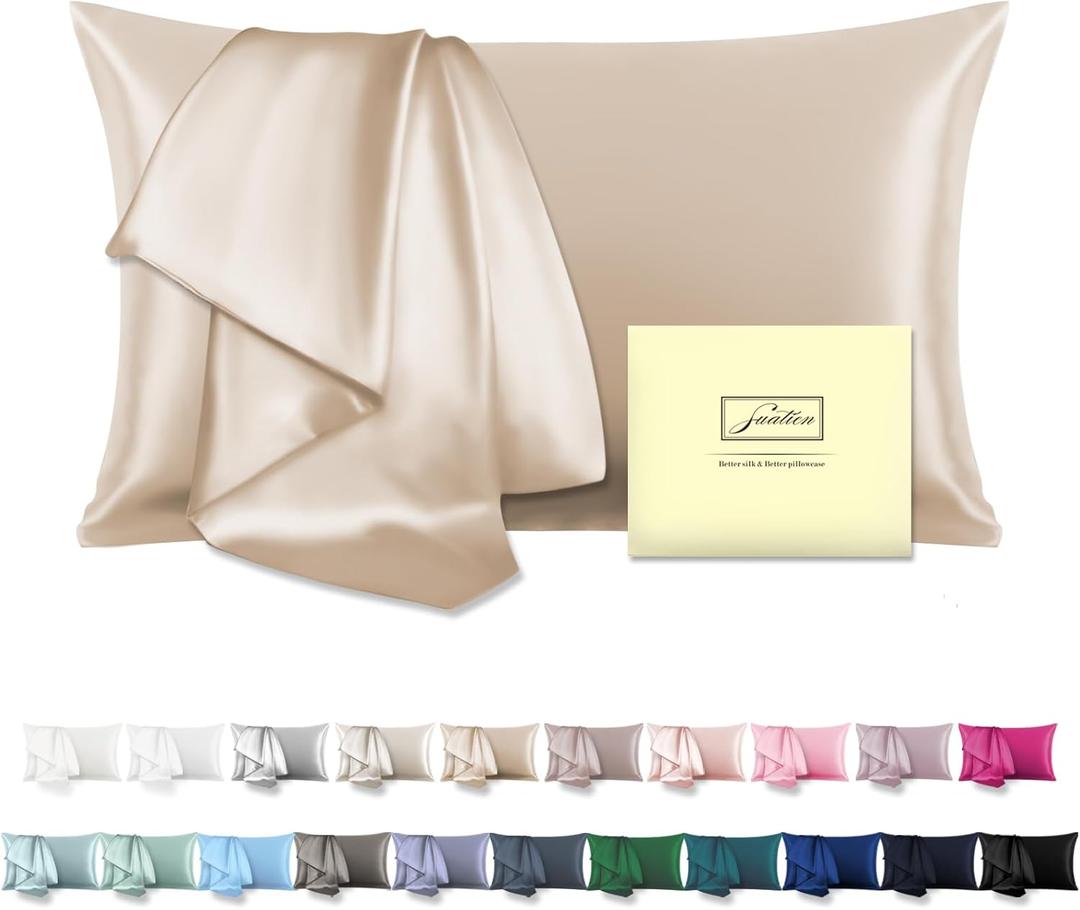 Natural Mulberry Silk Pillowcase for Hair and Skin Standard Size 20"x 26" with Hidden Zipper Soft Breathable Smooth Cooling Covers for Sleeping (Champagne,Standard, 1 Pcs)