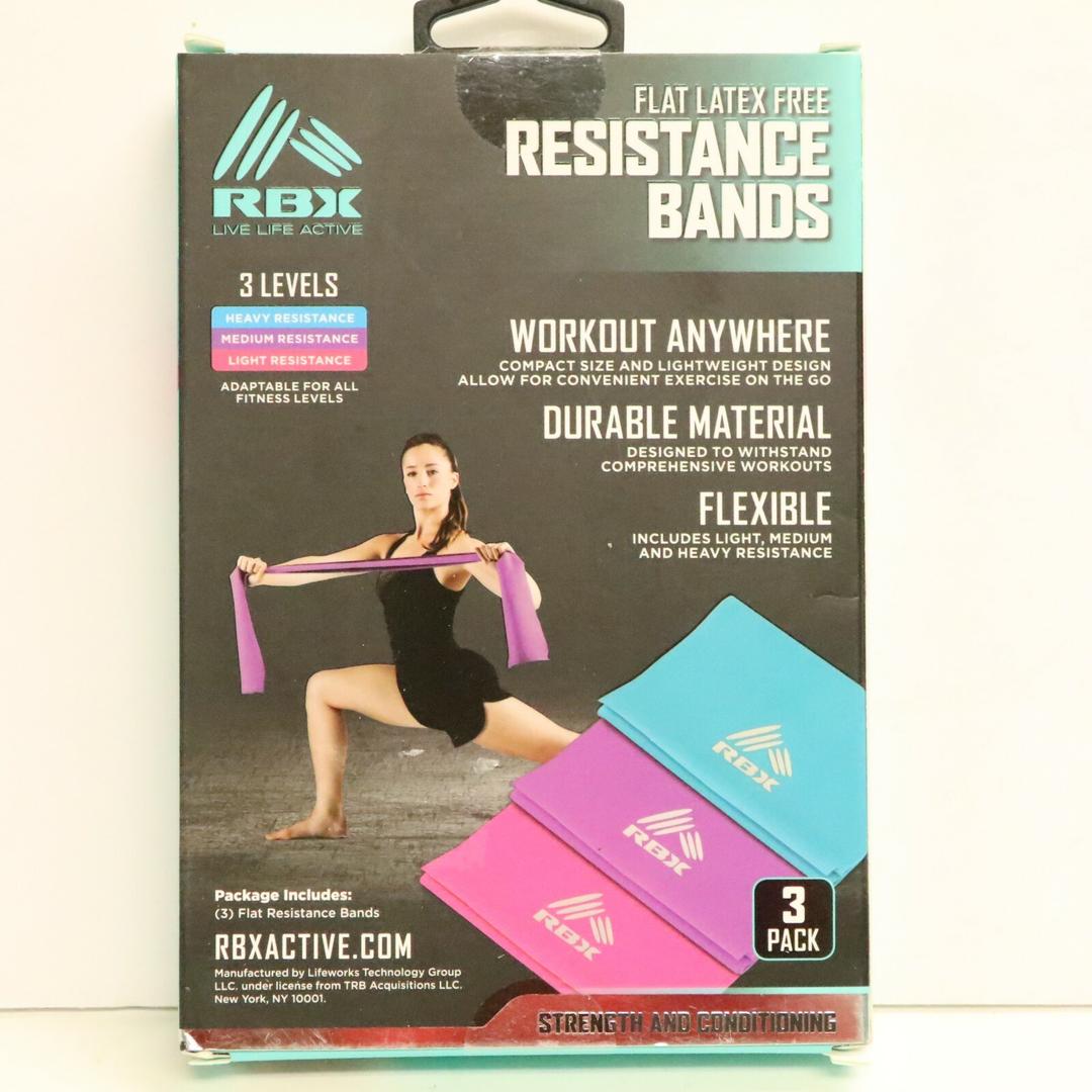 RBX Flat Latex Free Resistance Bands 3 Levels 3 Pack