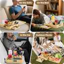 Couch Cup Holder, Couch Caddy Car Cup Holder Tray Serving Tray Large Capacity Multi-Surface Wooden Trays for Bed, Car, Picnic, Drinks, Snacks, Remote, Cell Phone, Headphones (Solid Pine Wood)