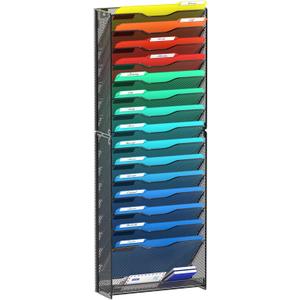 samstar 16 Tier Wall File Organizer Hanging Wall File Holder Wall Mount Paper Folder Organizer, Magazine Rack, Mesh Made,Black