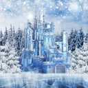 7x5FT Winter Castle Photography Backdrop - Ice & Snow White World, Blue Ice Forest Wonderland - Christmas Party Supplies F108