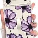 KANGHAR Compatible with iPhone 17 Pro Case, Magnetic Compatible with MagSafe, Cute Flower Leaves Pattern Wristband Kickstand Full Camera Lens Shockproof Protective Case for Girls Women, White