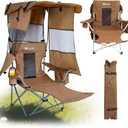 AKSOUL Folding Camping Chair with Shade: Canopy Camp Chairs with Umbrella for Adults,Portable Beach Chairs with Cup Holder, Side Pocket for Lawn, Sports, Tailgates, Fishing - Support 330 LBS,Brown, 22x20x55 inches