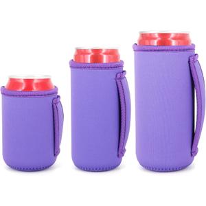 3 Pack Reusable Neoprene Insulated Can Sleeve with Handle for Soda, Energy drink, Pop, Beer, Hard Seltzer, Can Coosies For 12oz & 16oz Can, 12oz Slim can (Purple Blue)