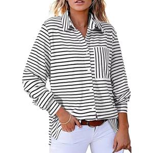 Astylish Women's Casual Blouses Button Down Business Work Tops Long Sleeve V Neck Striped Shirts 2025 Fall Outfits (X-Large)