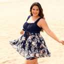 Plus Size Tankini Swimsuits- Women Two Piece Tankini Top with Shorts Flowy Swimsuit Bathing Suits with Shorts (Blue, XL)