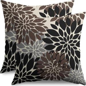 Black Dark Brown Pillow Covers 20X20 Inch Set of 2, Spring Summer Floral Dahlia Flower Cream Decorative Throw Pillow Covers Outdoor Modern Farmhouse Cushion Case for Home Couch Sofa Bed Decor