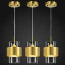 Modern Gold Pendant Lighting Indoor Kitchen Island Pendant Light Glass Shade Ceiling Light Fixtures for Bedroom Dining Room Living Room(3-Pack)