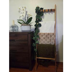 Wood Blanket Ladder, 5-Tier Decorative Quilt Holder, Wall-Leaning Towel Rack for Living Room & Bedroom, Rustic Farmhouse Blanket Display Shelf for Bathroom & Home Dcor