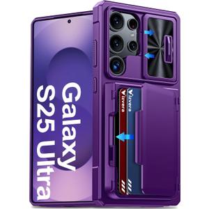 Vizvera for Samsung Galaxy S25 Ultra Case Wallet RFID [Cards Holder][Camera Cover][Edge Raised] Full Body Rugged Shockproof Silicone Protective Phone Case for Galaxy S25 Ultra 6.9" 2025(Purple)