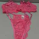 Lilosy Sexy Underwire Push Up Scallop Floral Lace Sheer Lingerie Set for Women Bra and Panty 2 Piece (Medium, Hot Pink)