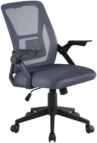 VECELO Mid-Back Swivel Ergonomic Office Chair with Adjustable Arms, Mesh Lumbar Support for Computer Task Work, Gray