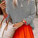 ZESICA Women's Fall Striped Sweaters Long Sleeve Crew Neck Shirts Color Block Lightweight Pullover Tops (S)